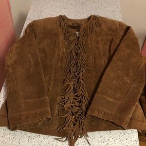 Pamela McCoy Collections Brown Suede Fringe Leather Jacket Women’s medium
